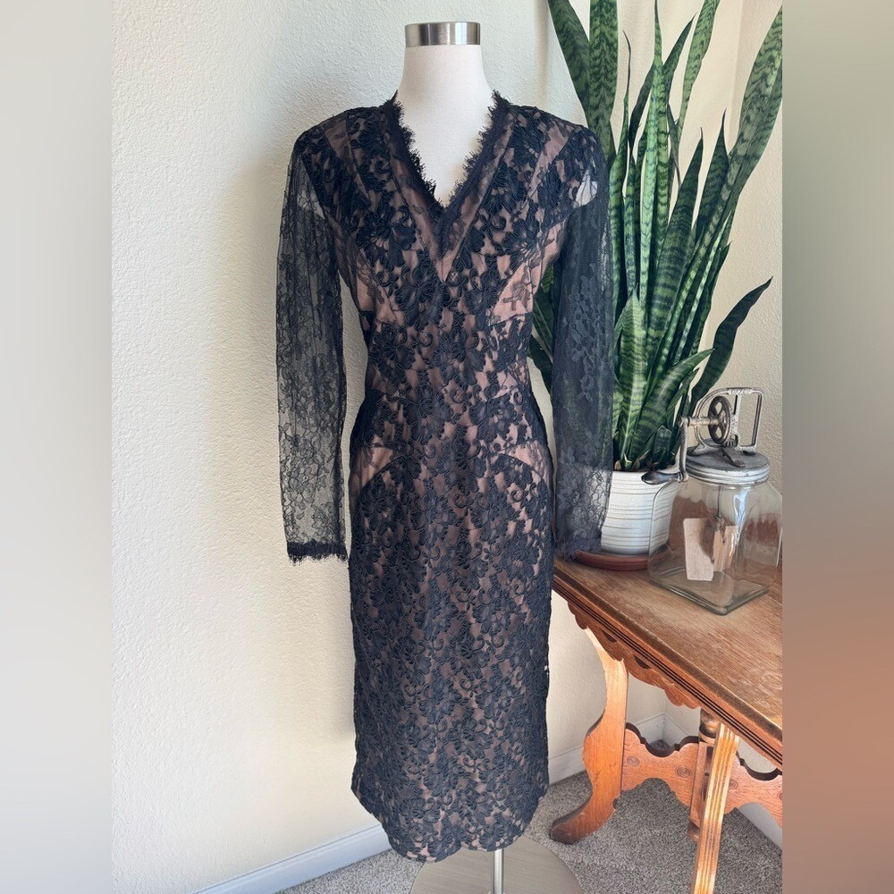 Vintage Victor Costa Black Lace Illusion Wiggle Dress Made in USA‎ - Picture 11 of 11
